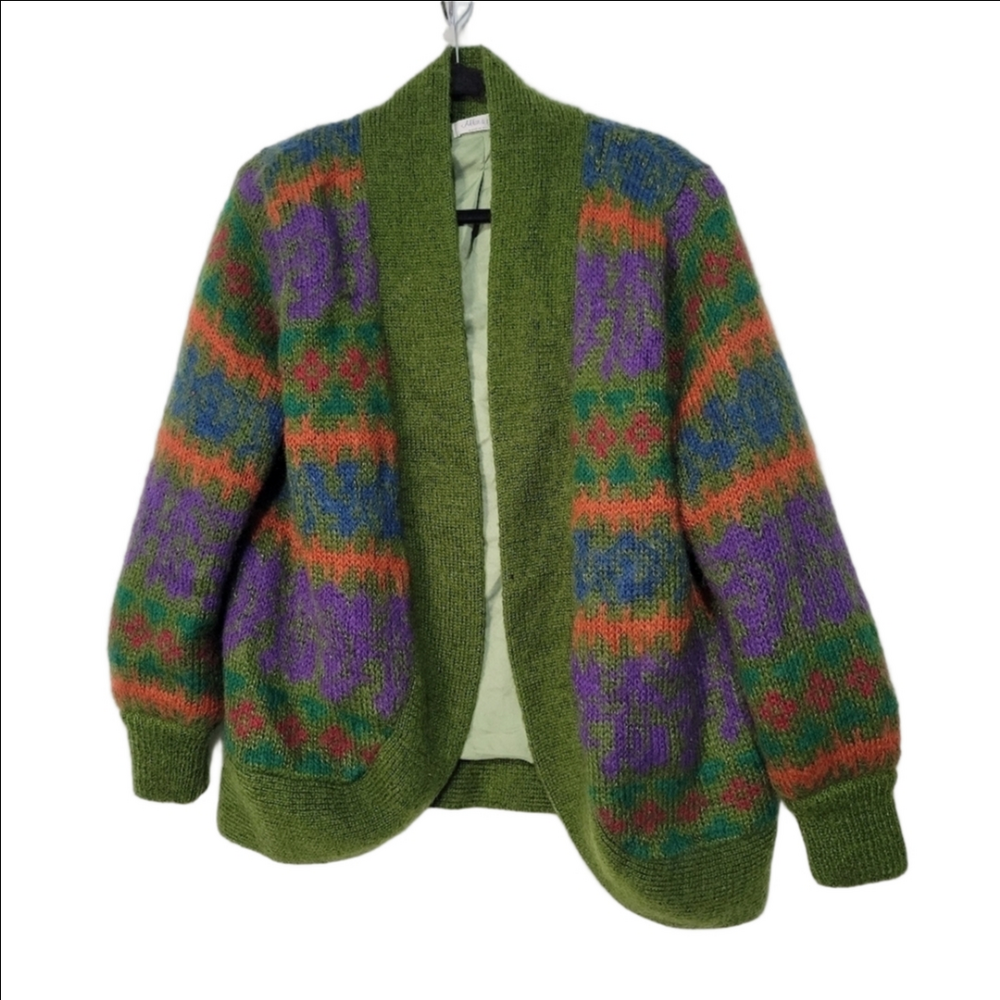 Green Women's Sweater Cardigan Cottagecore Grannycore Med